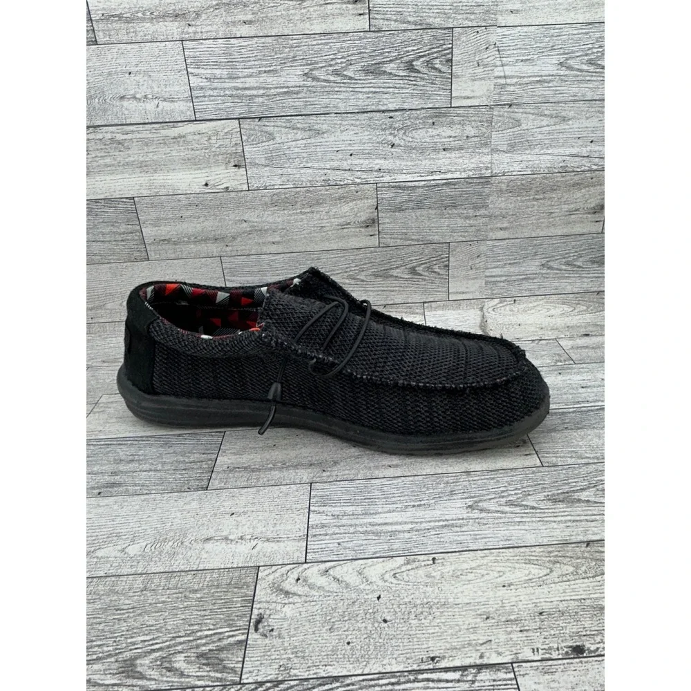 Hey Dude Wally Sox Men Sz 11 Jet Black Stretch Knit Slip On Loafers 110354935